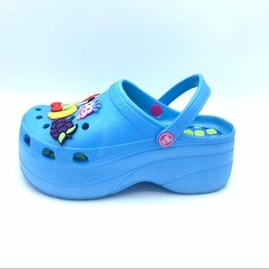 Women's Wedge Frog Clogs Blue Sandals Size 8.5-9 / EU 39 EUC, Fun!